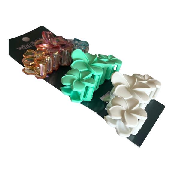 NEW Flower Ombre + Solid Claw Hair Clip Set 3pc Wild Fable Pink Green White NWT - Picture 3 of 5